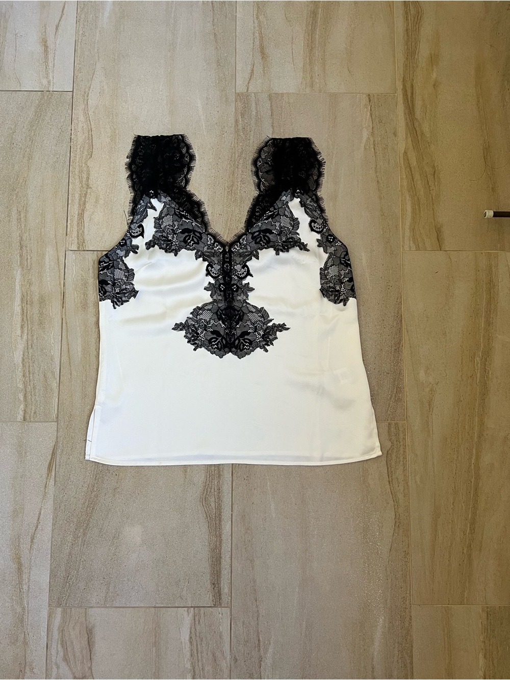 Bailey 44 White Top with Black Lace Trim